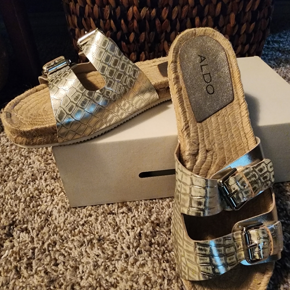 ALDO Dolci Espadrille Sandal Silver Size 10